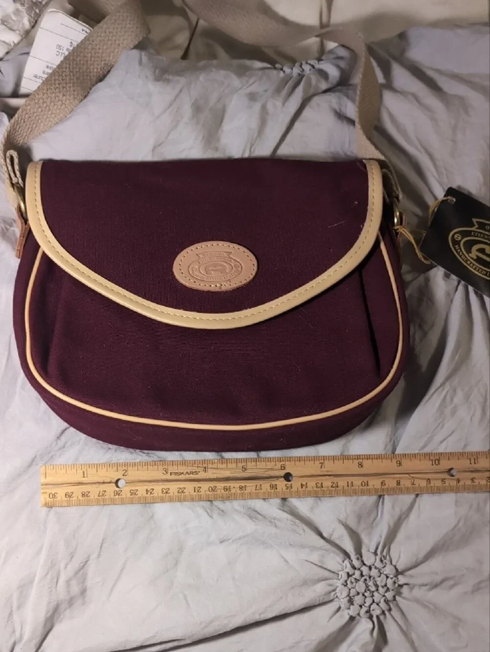 Aigner Plum Crossbody with Cream Trim and Canvas Strap